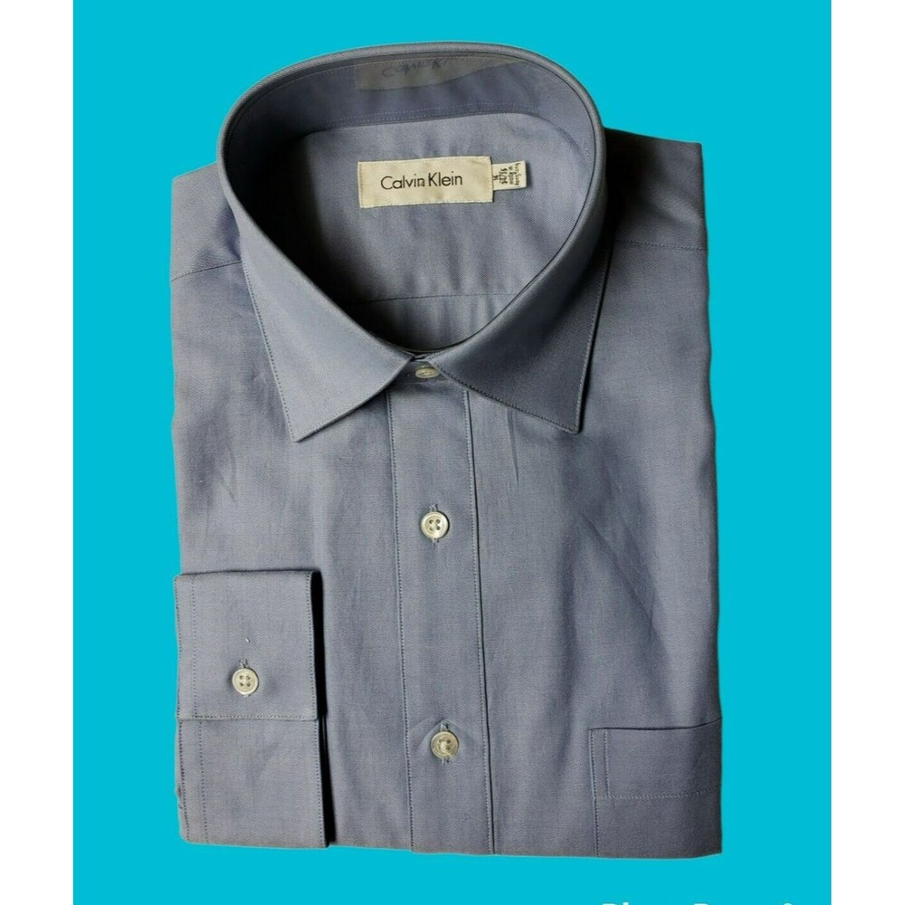 Calvin Klein Designer's Men's Long Sleeve Blue Dress Shirt 16" 34" x 35" NEW - Picture 1 of 11